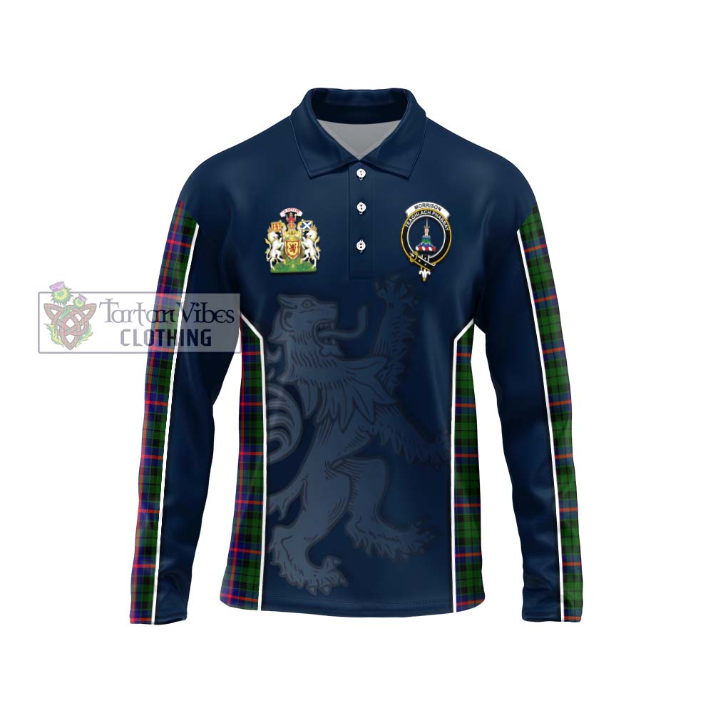 Morrison Modern Tartan Long Sleeve Polo Shirt with Family Crest and Lion Rampant Vibes Sport Style Unisex - Tartan Vibes Clothing