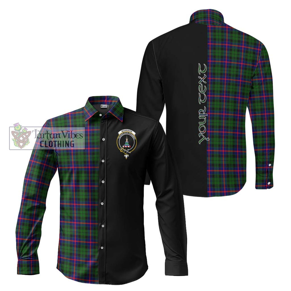 Morrison Modern Tartan Long Sleeve Button Shirt with Family Crest and Half Of Me Style Men's Shirt S - Tartanvibesclothing Shop