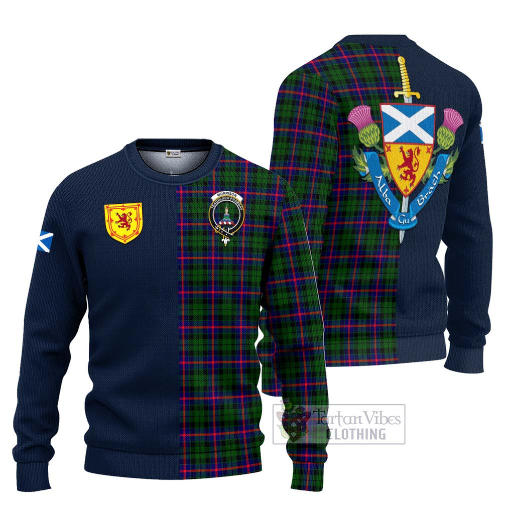 Tartan Vibes Clothing Morrison Modern Tartan Knitted Sweater with Scottish Lion Royal Arm Half Style