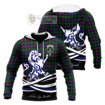 Morrison Modern Tartan Knitted Hoodie with Alba Gu Brath Regal Lion Emblem