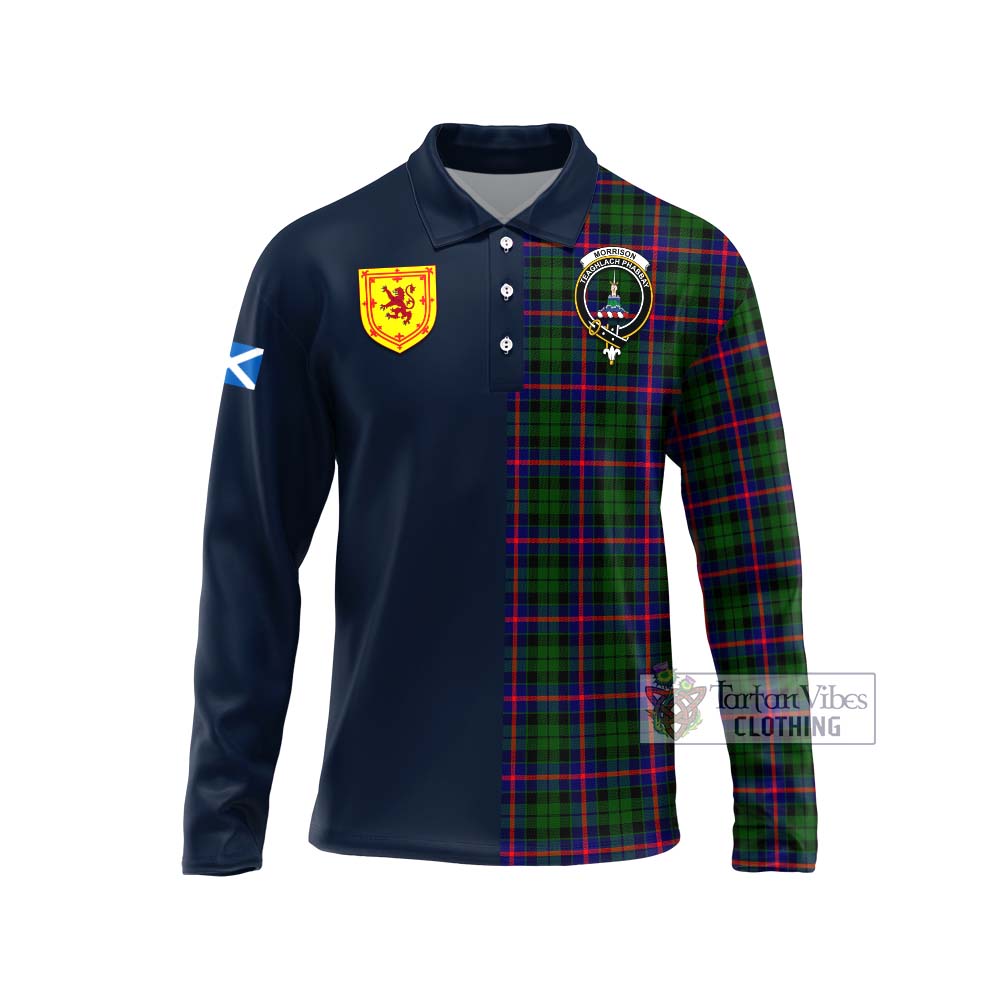 Tartan Vibes Clothing Morrison Modern Tartan Long Sleeve Polo Shirt with Scottish Lion Royal Arm Half Style