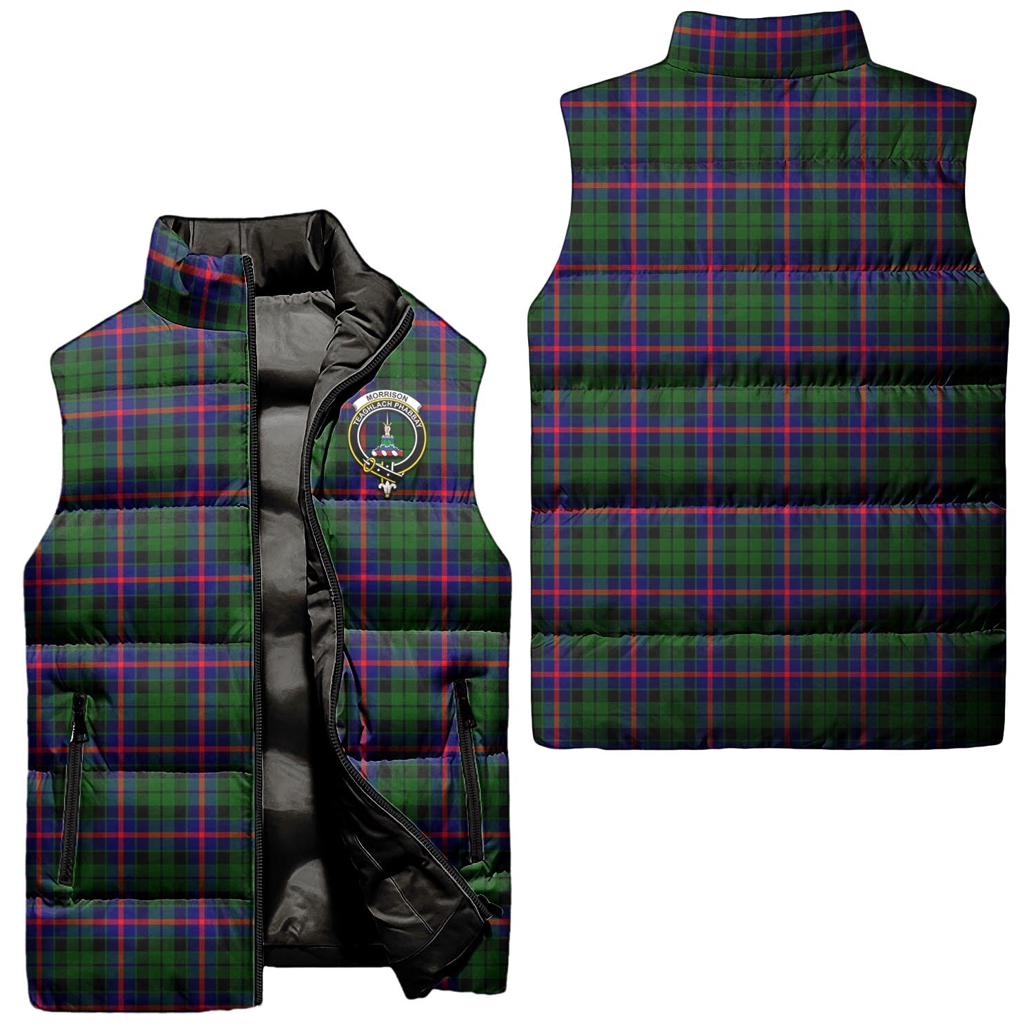 Morrison Modern Tartan Sleeveless Puffer Jacket with Family Crest Unisex - Tartanvibesclothing