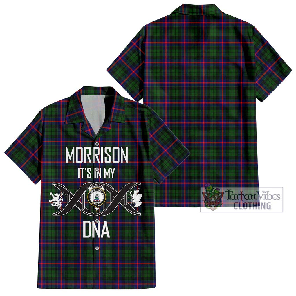 Morrison Modern Tartan Short Sleeve Button Shirt with Family Crest DNA In Me Style Kid - Tartanvibesclothing Shop