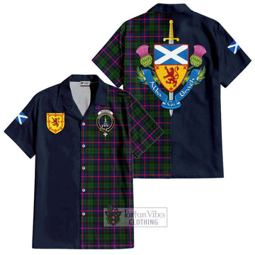 Morrison Modern Tartan Short Sleeve Button Shirt Alba with Scottish Lion Royal Arm Half Style