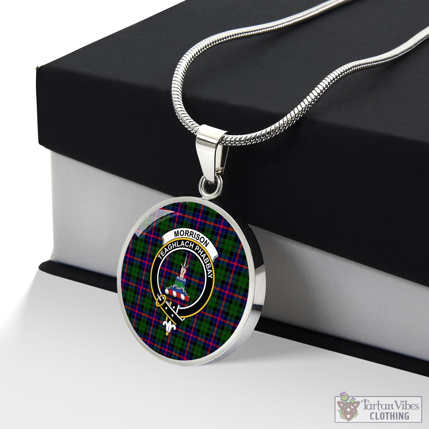 Tartan Vibes Clothing Morrison Modern Tartan Circle Necklace with Family Crest