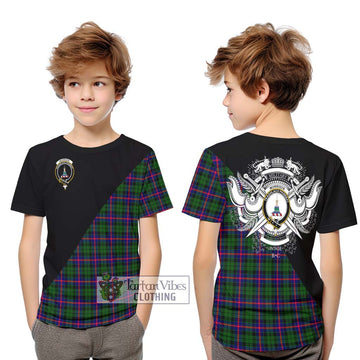 Morrison Modern Tartan Kid T-Shirt with Family Crest and Military Logo Style