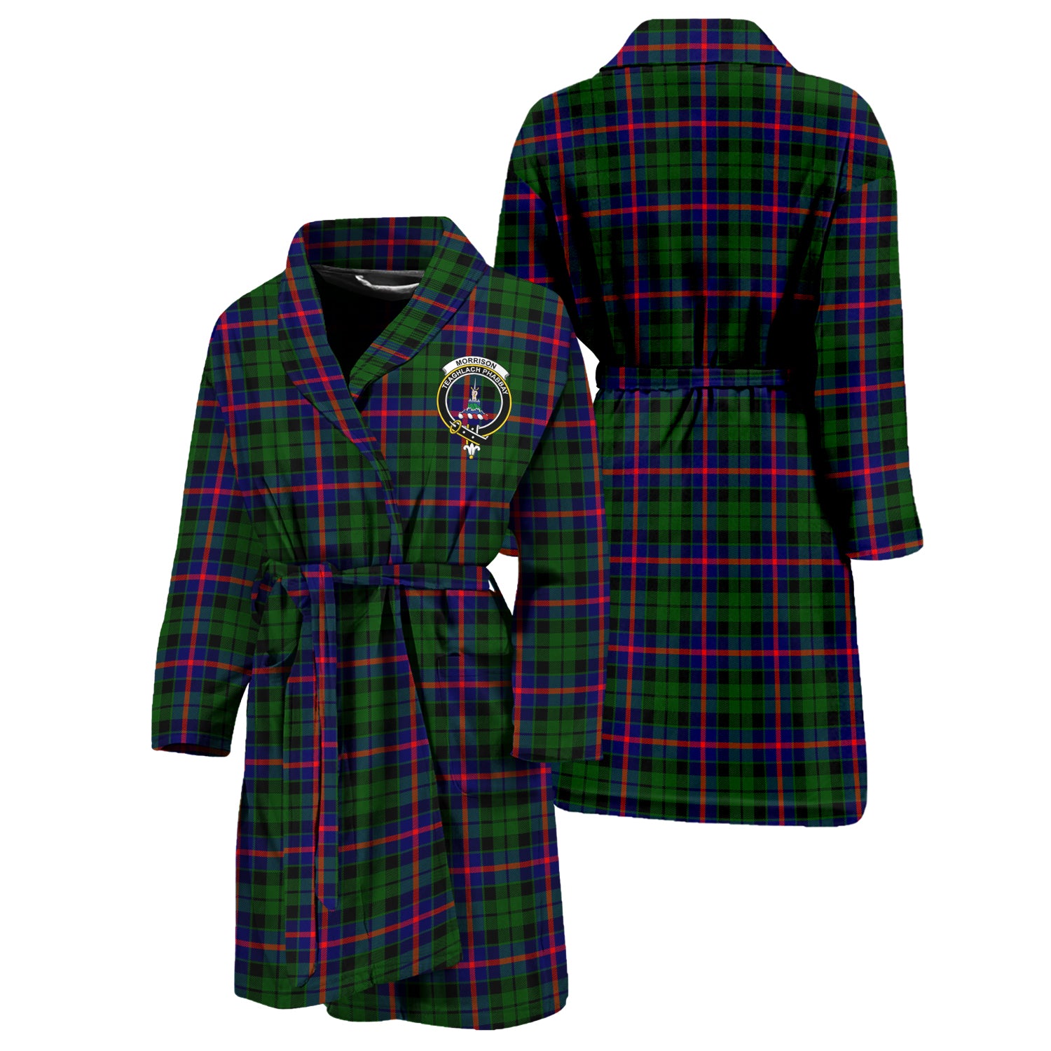 Morrison Modern Tartan Bathrobe with Family Crest Unisex S - Tartan Vibes Clothing