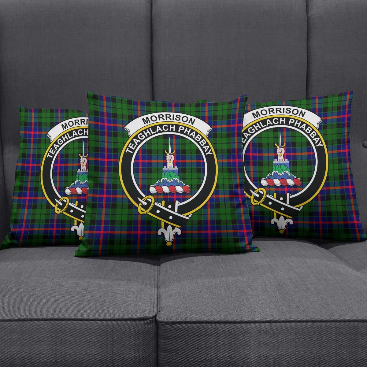 Morrison Modern Tartan Pillow Cover with Family Crest Square Pillow Cover - Tartanvibesclothing