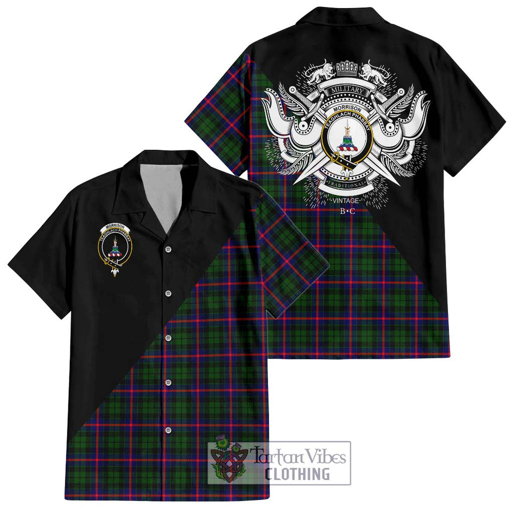 Morrison Modern Tartan Short Sleeve Button Shirt with Family Crest and Military Logo Style Kid - Tartanvibesclothing Shop