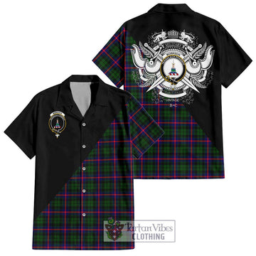 Morrison Modern Tartan Short Sleeve Button Shirt with Family Crest and Military Logo Style