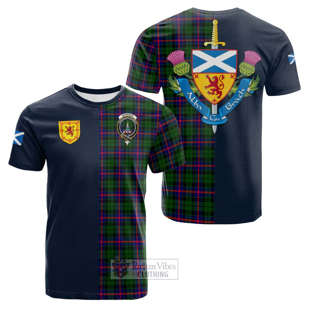 Tartan Vibes Clothing Morrison Modern Tartan Cotton T-shirt with Scottish Lion Royal Arm Half Style