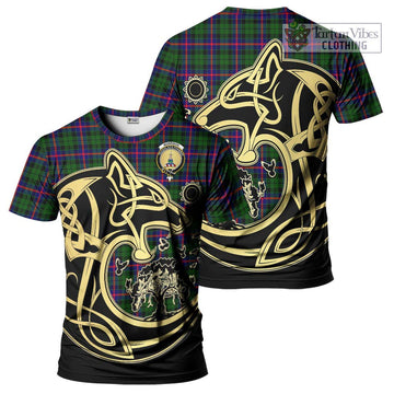 Morrison Modern Tartan T-Shirt with Family Crest Celtic Wolf Style