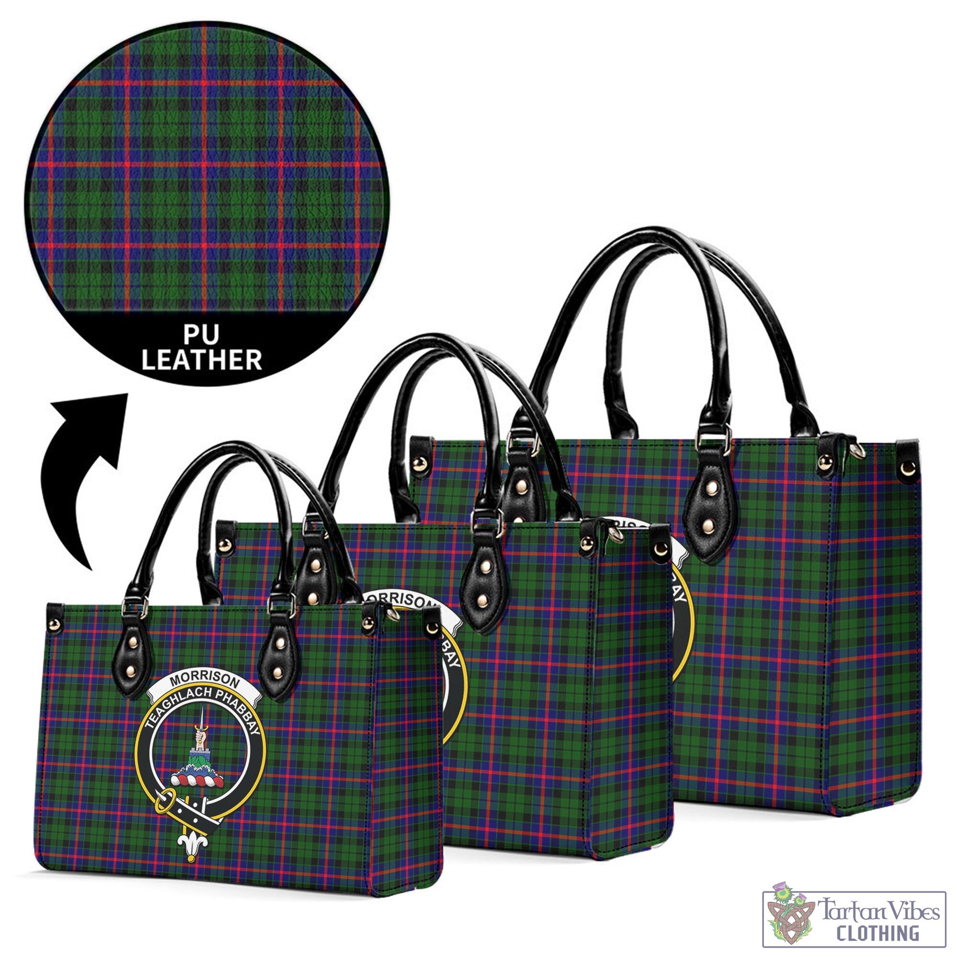 Tartan Vibes Clothing Morrison Modern Tartan Luxury Leather Handbags with Family Crest