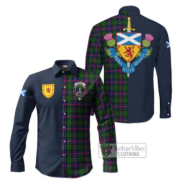 Morrison Modern Tartan Long Sleeve Button Shirt Alba with Scottish Lion Royal Arm Half Style