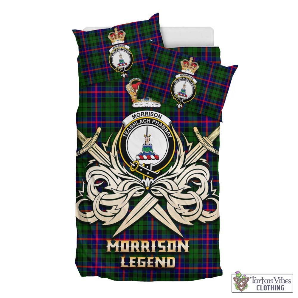 Tartan Vibes Clothing Morrison Modern Tartan Bedding Set with Clan Crest and the Golden Sword of Courageous Legacy