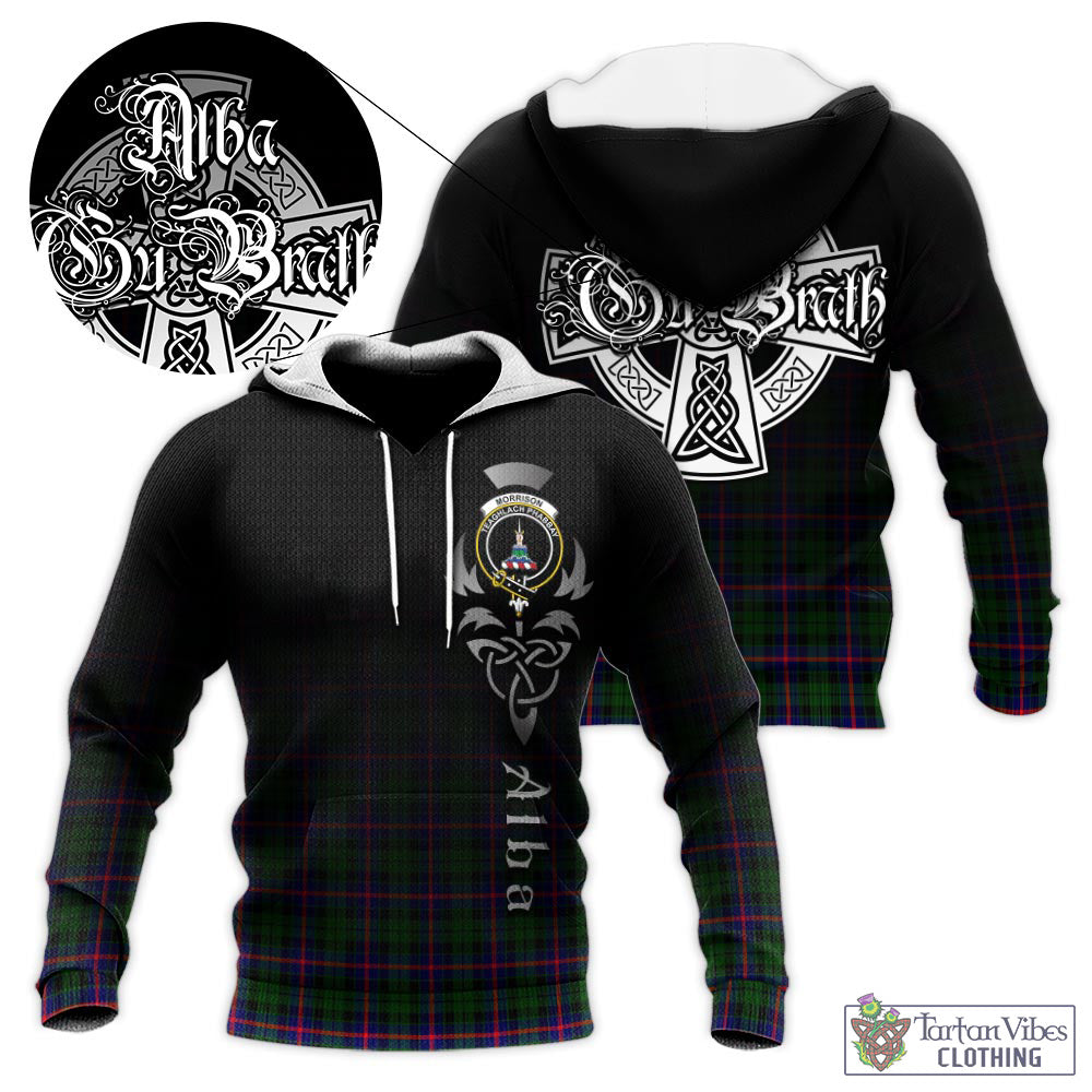 Tartan Vibes Clothing Morrison Modern Tartan Knitted Hoodie Featuring Alba Gu Brath Family Crest Celtic Inspired