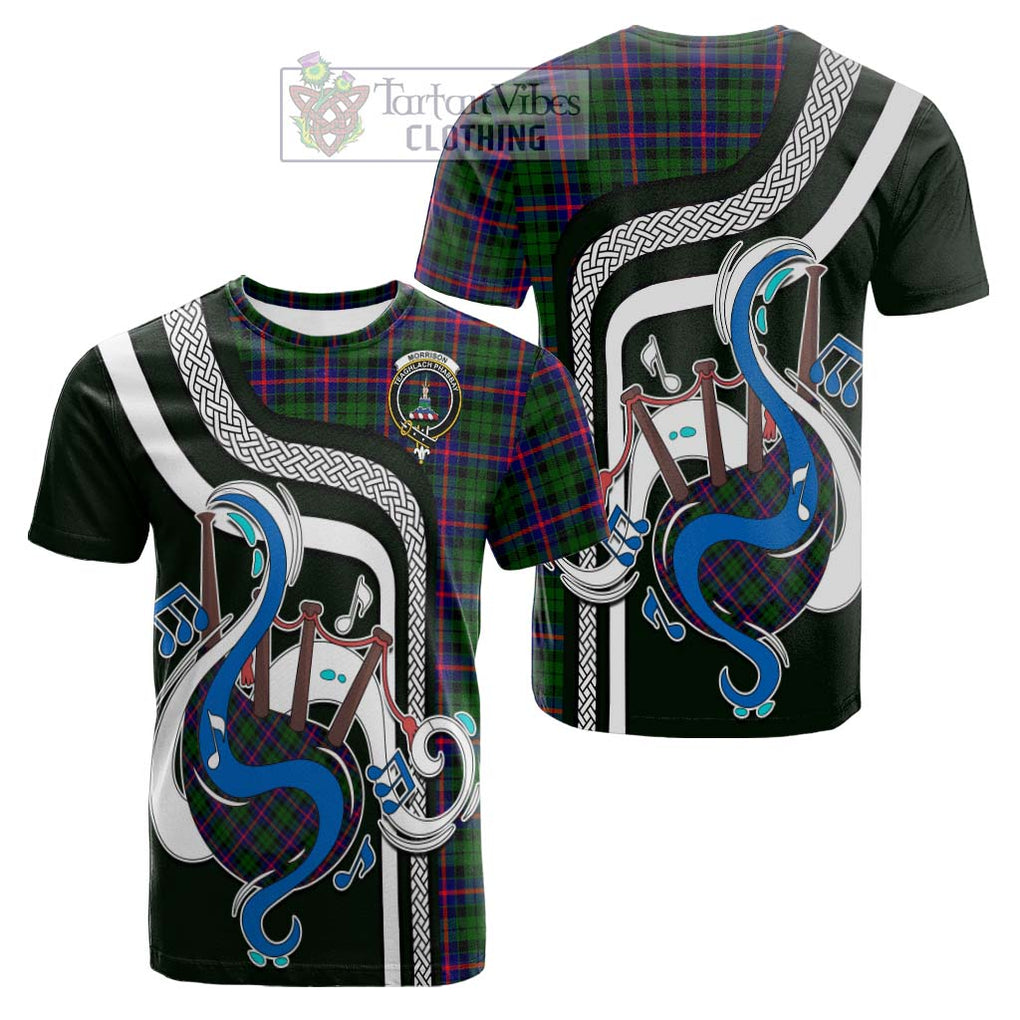 Tartan Vibes Clothing Morrison Modern Tartan Cotton T-shirt with Epic Bagpipe Style