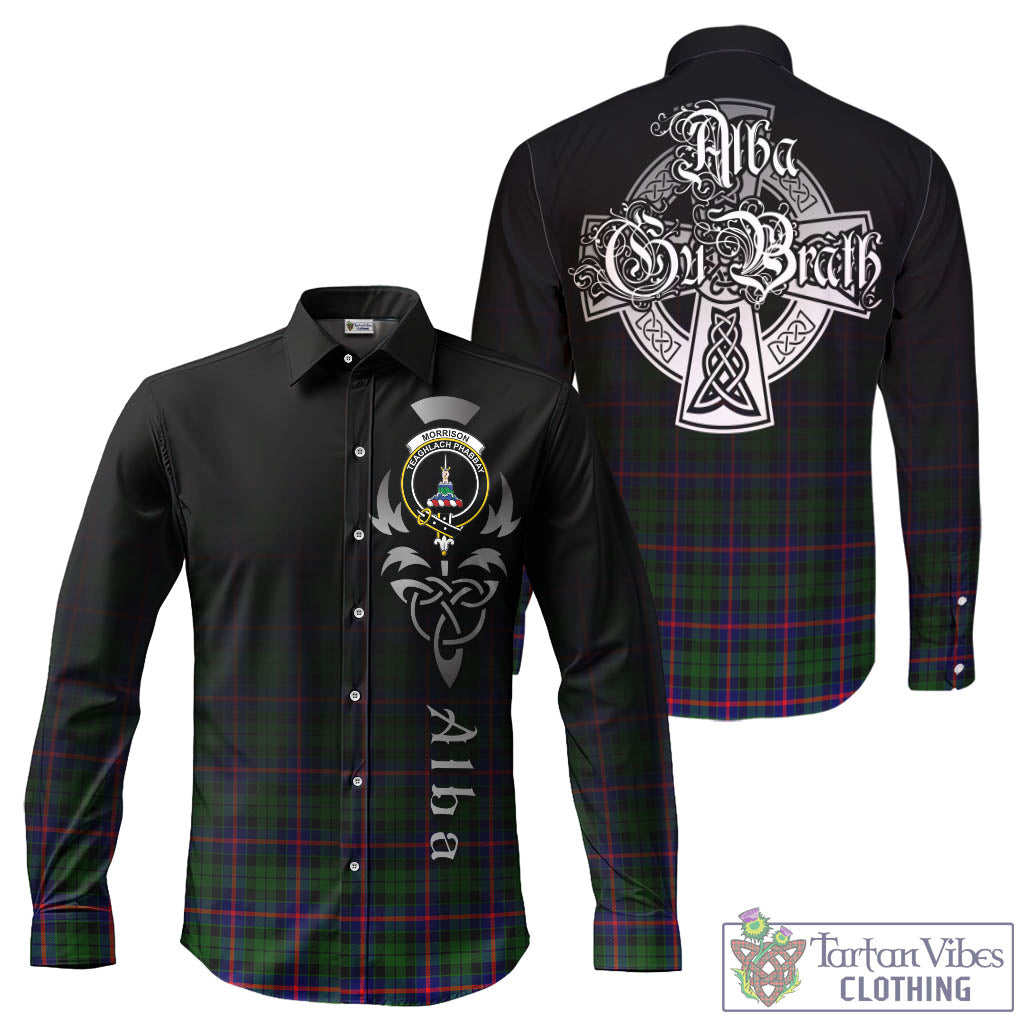 Tartan Vibes Clothing Morrison Modern Tartan Long Sleeve Button Up Featuring Alba Gu Brath Family Crest Celtic Inspired