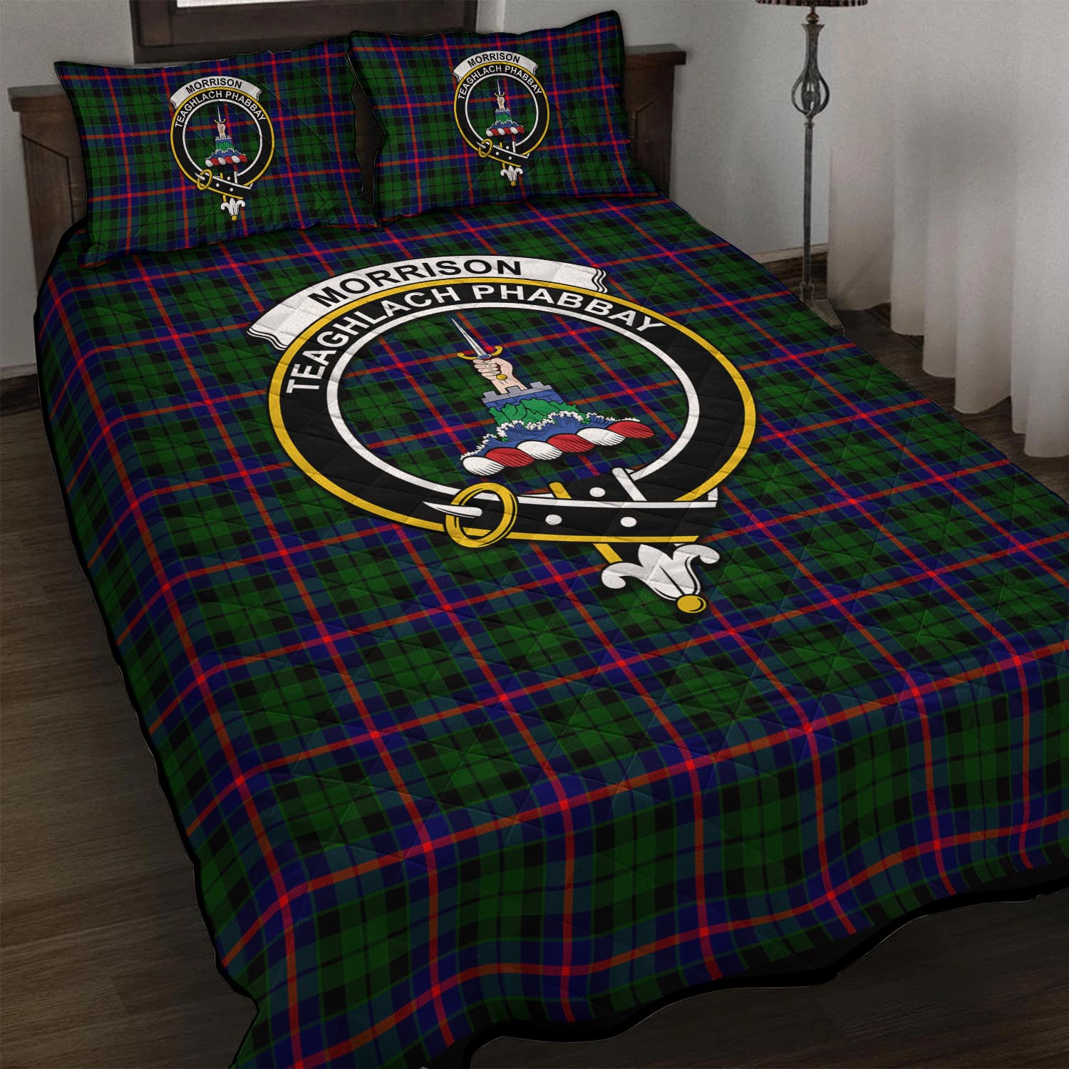 Morrison Modern Tartan Quilt Bed Set with Family Crest - Tartan Vibes Clothing