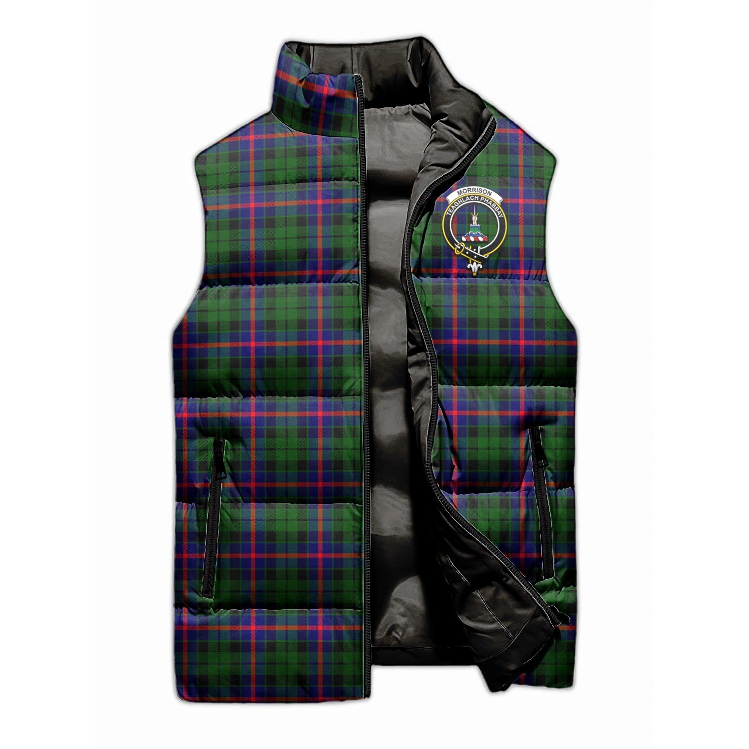 Morrison Modern Tartan Sleeveless Puffer Jacket with Family Crest - Tartanvibesclothing