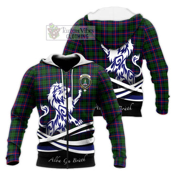 Morrison Modern Tartan Knitted Hoodie with Alba Gu Brath Regal Lion Emblem