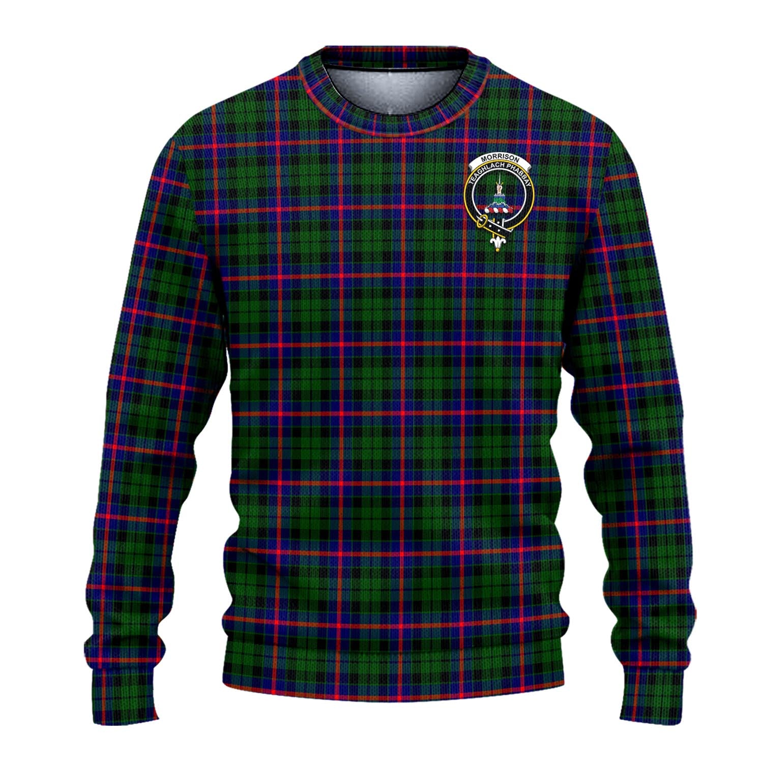 Morrison Modern Tartan Knitted Sweater with Family Crest - Tartanvibesclothing