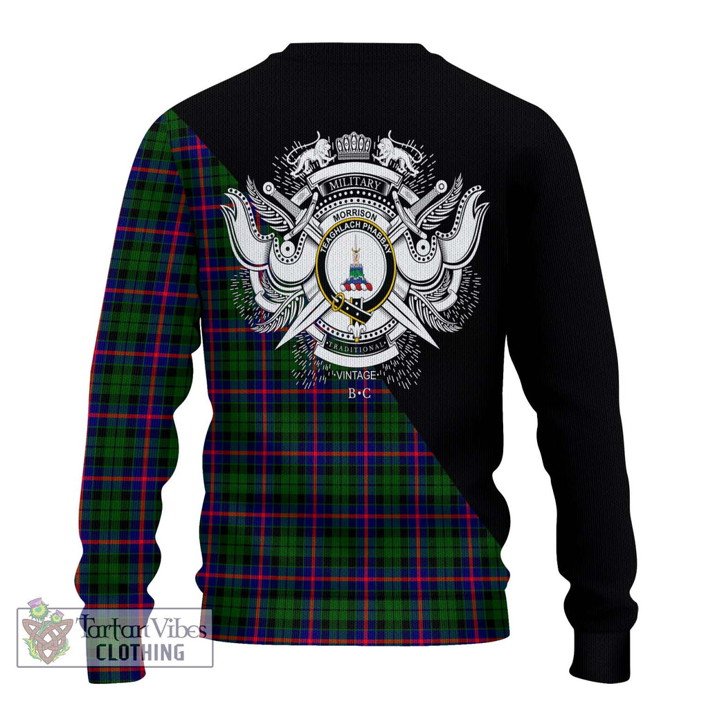 Morrison Modern Tartan Knitted Sweater with Family Crest and Military Logo Style - Tartanvibesclothing Shop