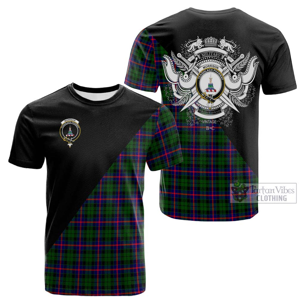 Tartan Vibes Clothing Morrison Modern Tartan Cotton T-shirt with Family Crest and Military Logo Style