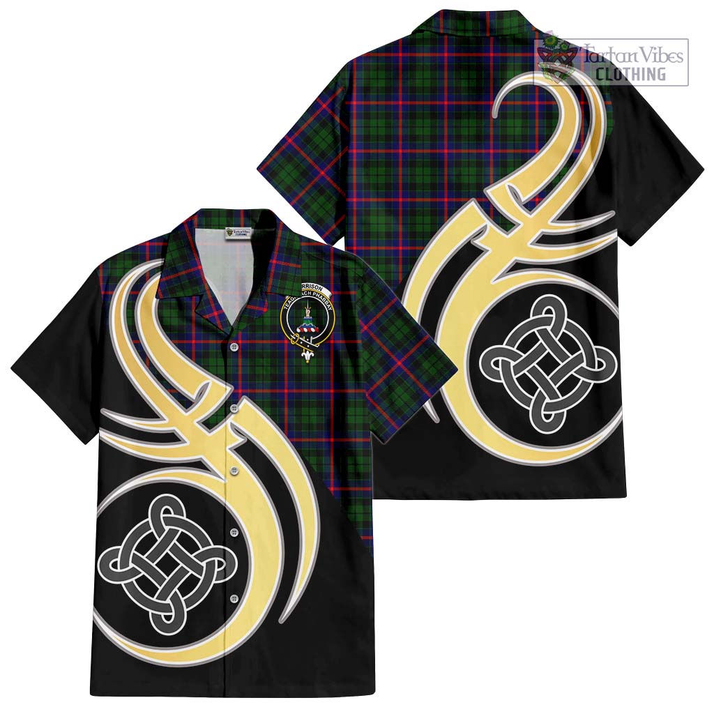 Morrison Modern Tartan Short Sleeve Button Shirt with Family Crest and Celtic Symbol Style - Tartan Vibes Clothing