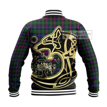 Morrison Modern Tartan Baseball Jacket with Family Crest Celtic Wolf Style