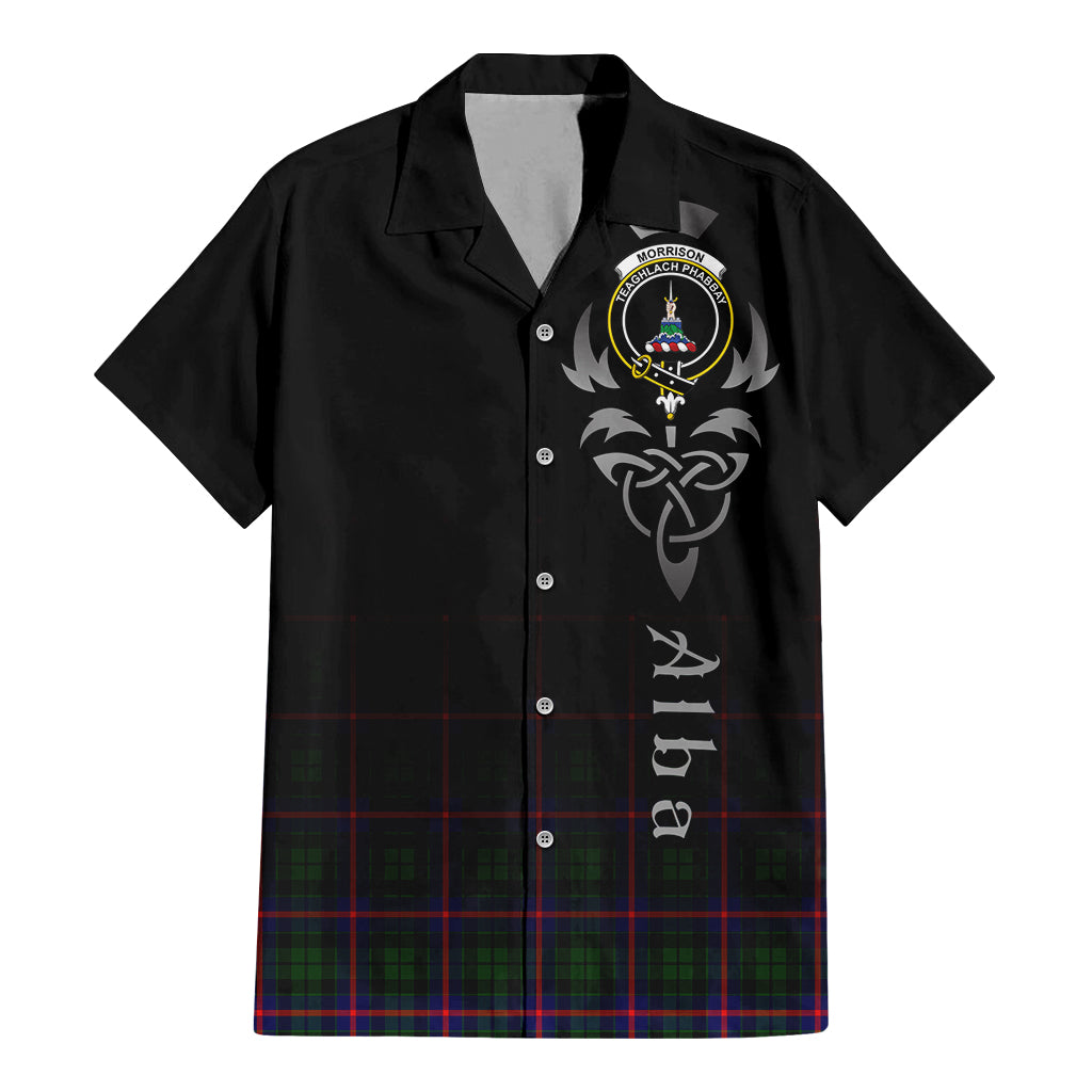 Tartan Vibes Clothing Morrison Modern Tartan Short Sleeve Button Up Featuring Alba Gu Brath Family Crest Celtic Inspired