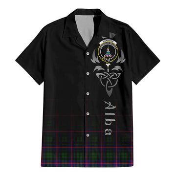 Morrison Modern Tartan Short Sleeve Button Up Shirt Featuring Alba Gu Brath Family Crest Celtic Inspired