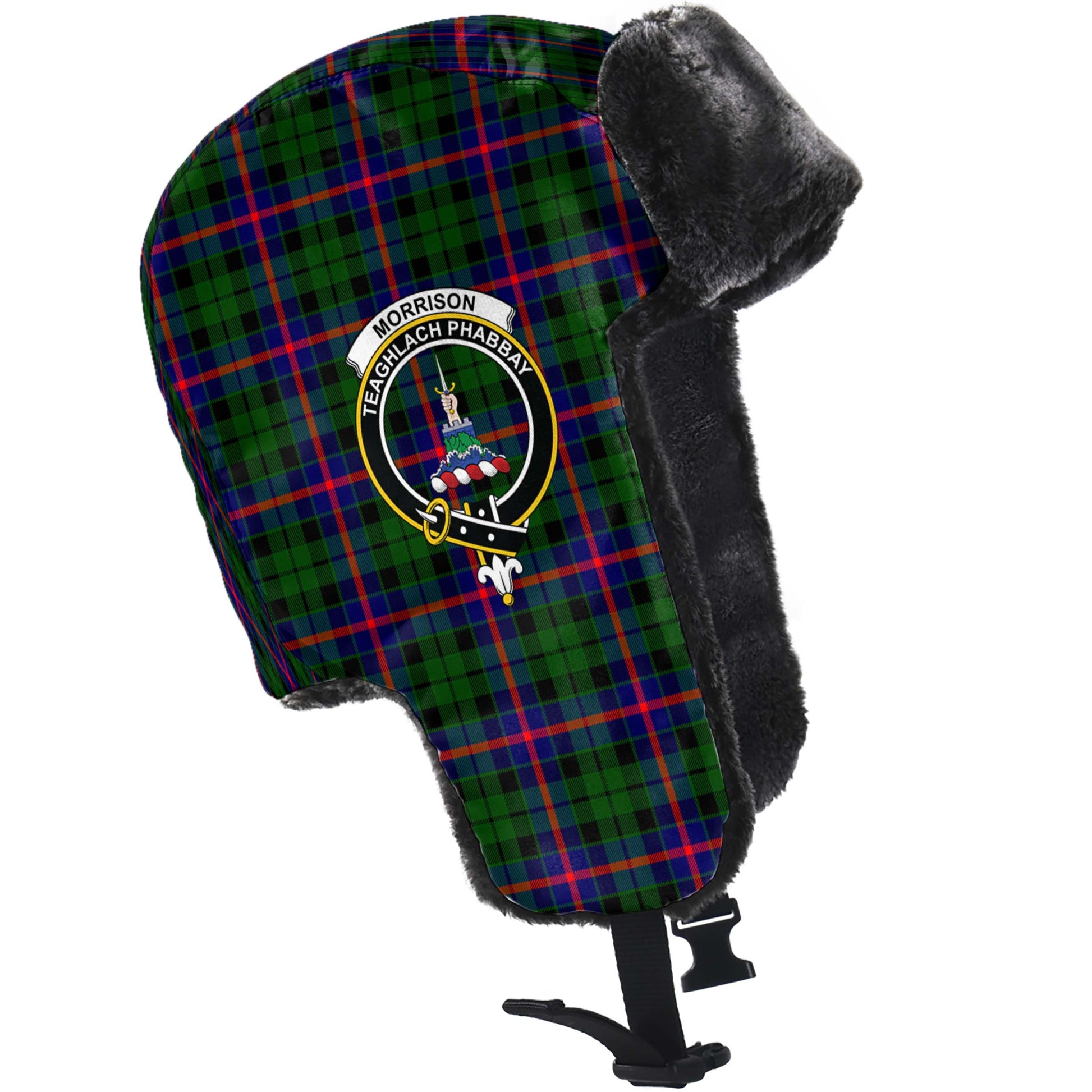 Morrison Modern Tartan Winter Trapper Hat with Family Crest - Tartanvibesclothing