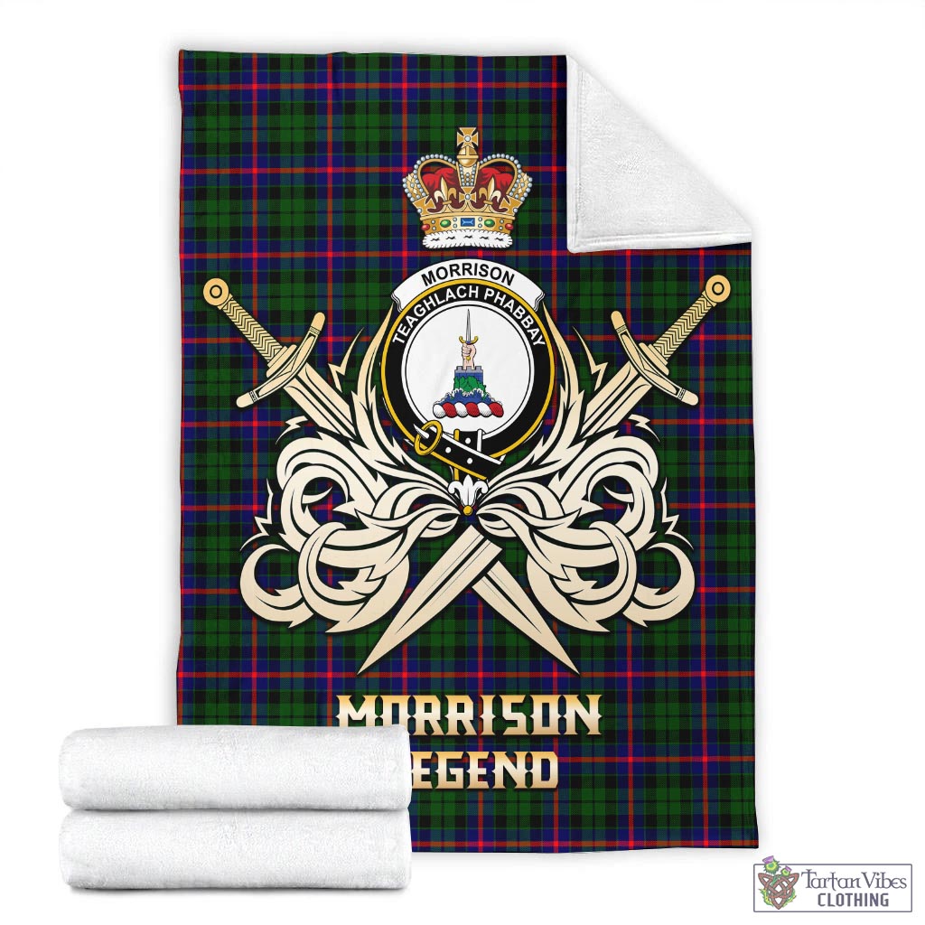 Tartan Vibes Clothing Morrison Modern Tartan Blanket with Clan Crest and the Golden Sword of Courageous Legacy