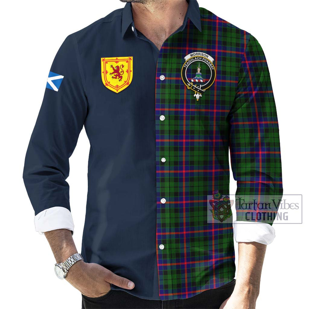 Tartan Vibes Clothing Morrison Modern Tartan Long Sleeve Button Shirt with Scottish Lion Royal Arm Half Style