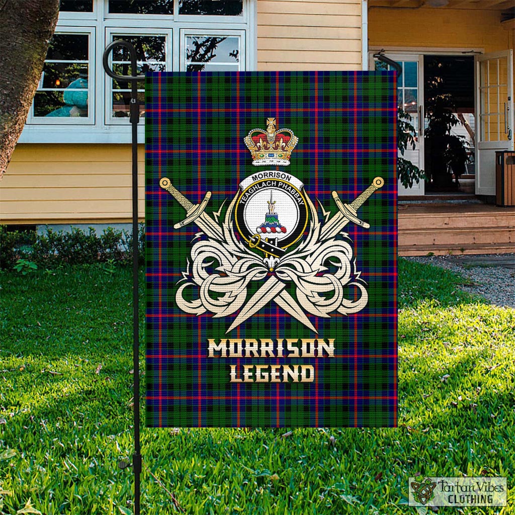 Tartan Vibes Clothing Morrison Modern Tartan Flag with Clan Crest and the Golden Sword of Courageous Legacy