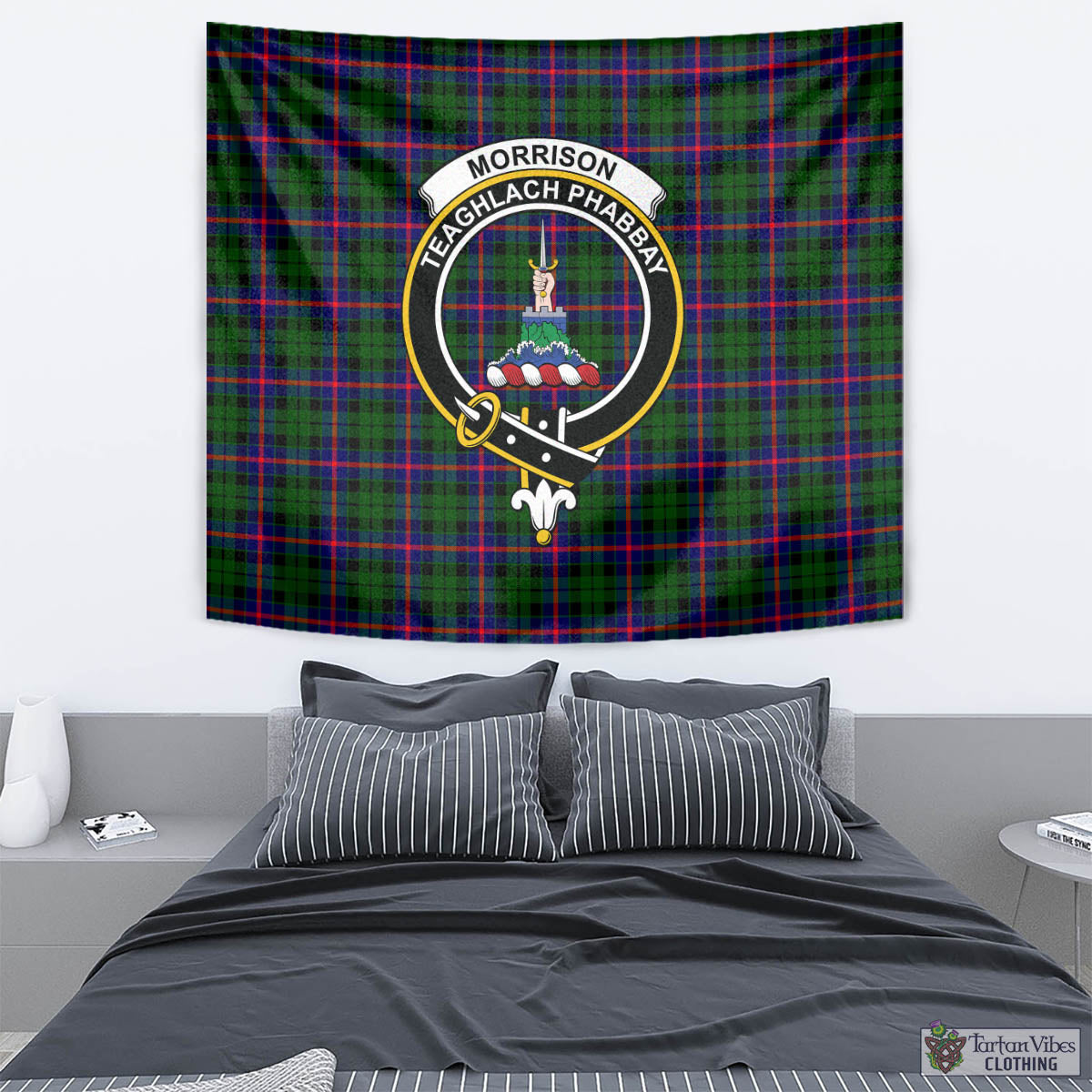 Tartan Vibes Clothing Morrison Modern Tartan Tapestry Wall Hanging and Home Decor for Room with Family Crest