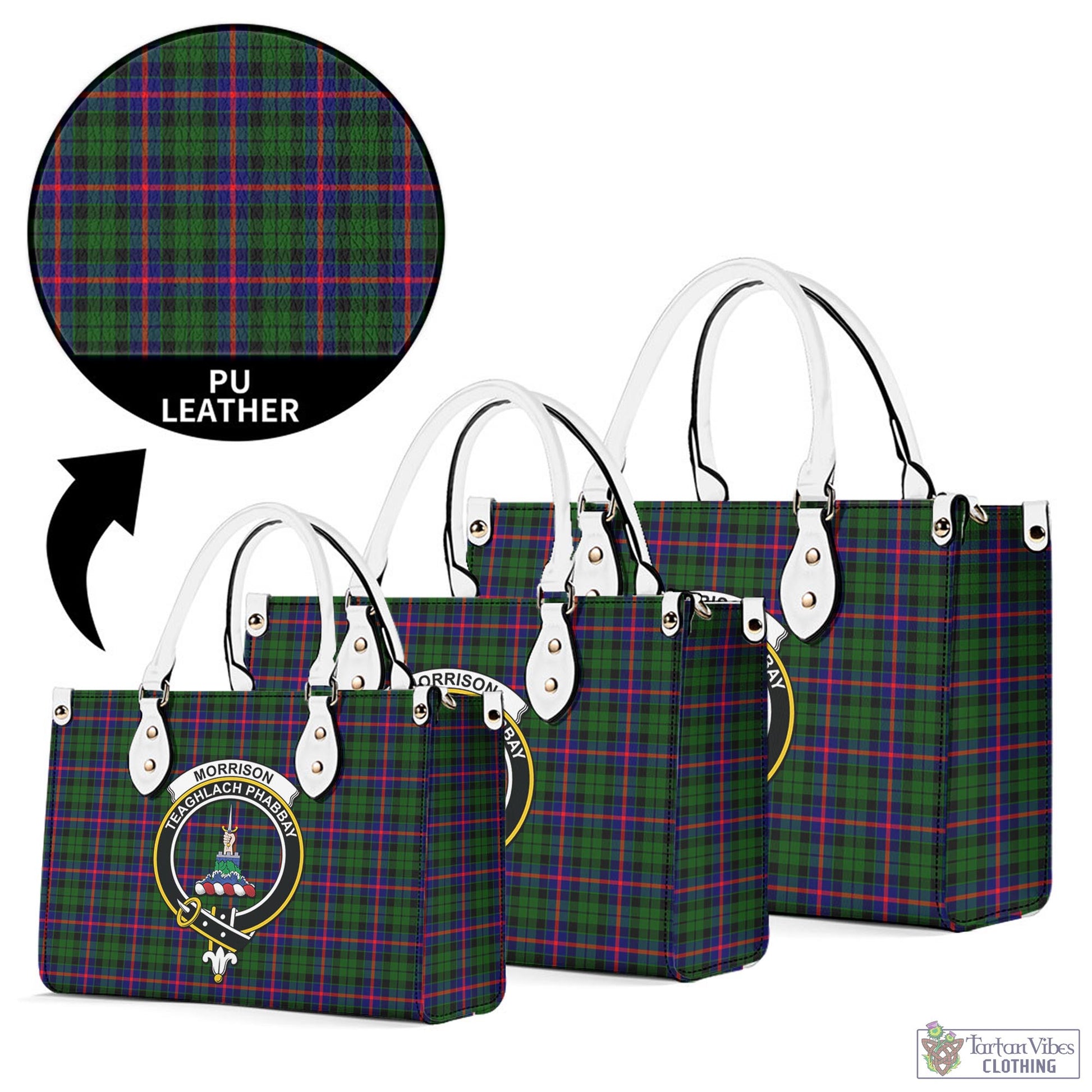 Tartan Vibes Clothing Morrison Modern Tartan Luxury Leather Handbags with Family Crest