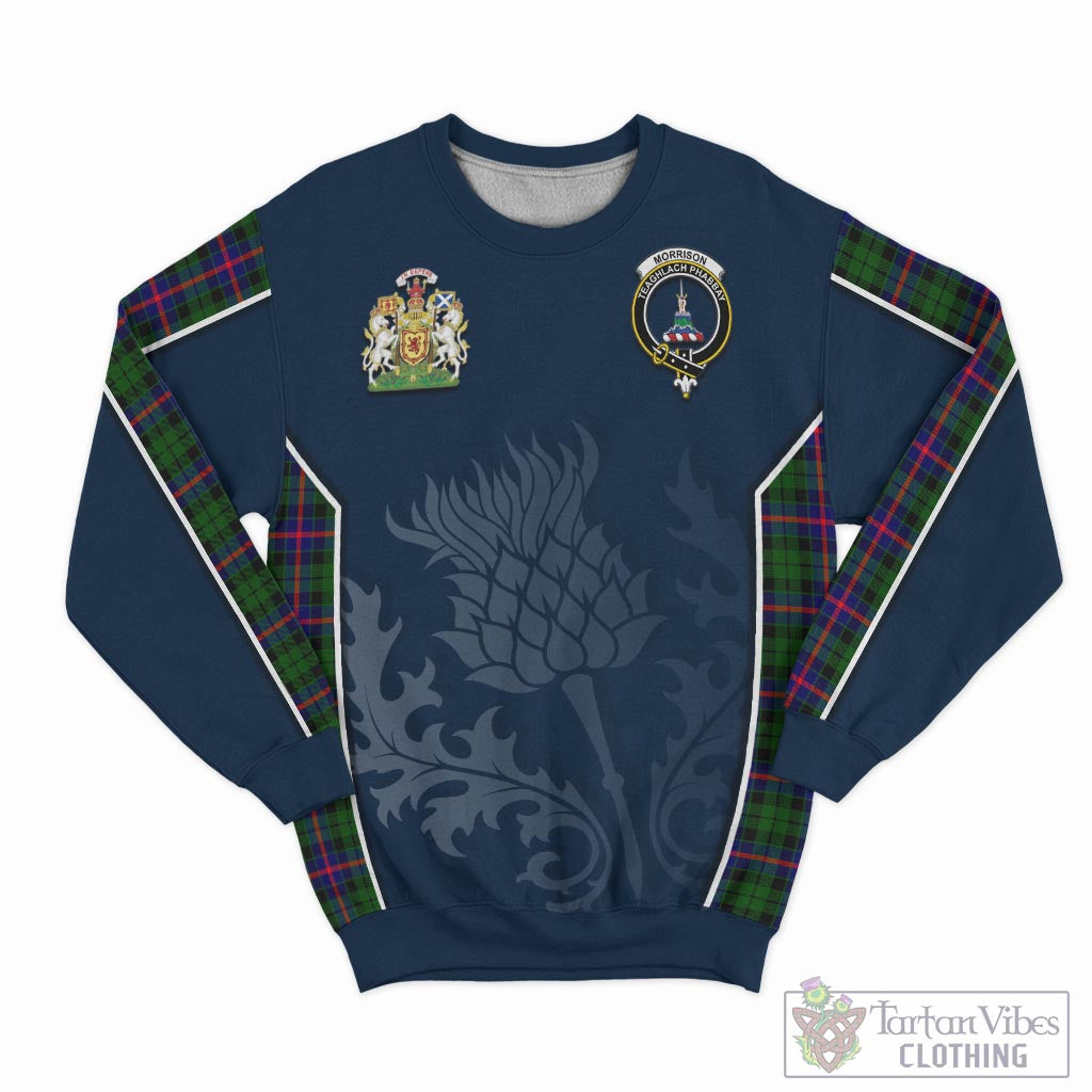 Tartan Vibes Clothing Morrison Modern Tartan Sweatshirt with Family Crest and Scottish Thistle Vibes Sport Style