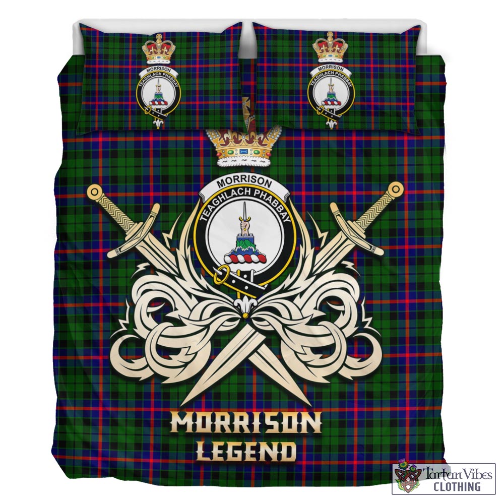 Tartan Vibes Clothing Morrison Modern Tartan Bedding Set with Clan Crest and the Golden Sword of Courageous Legacy