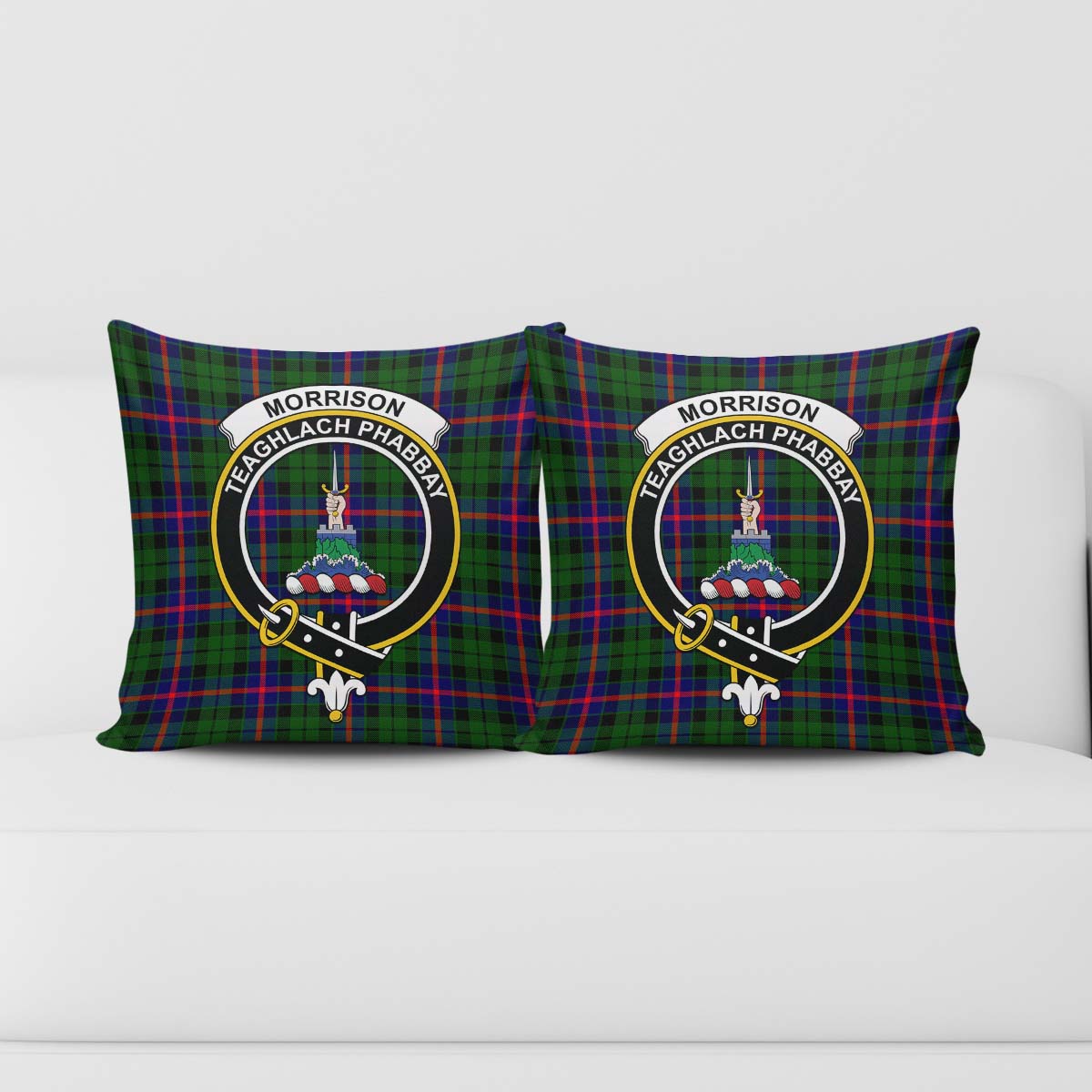 Morrison Modern Tartan Pillow Cover with Family Crest - Tartanvibesclothing