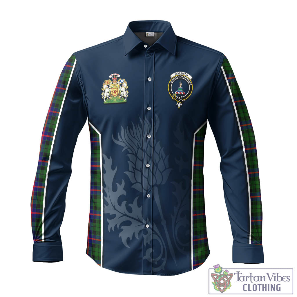 Tartan Vibes Clothing Morrison Modern Tartan Long Sleeve Button Up Shirt with Family Crest and Scottish Thistle Vibes Sport Style