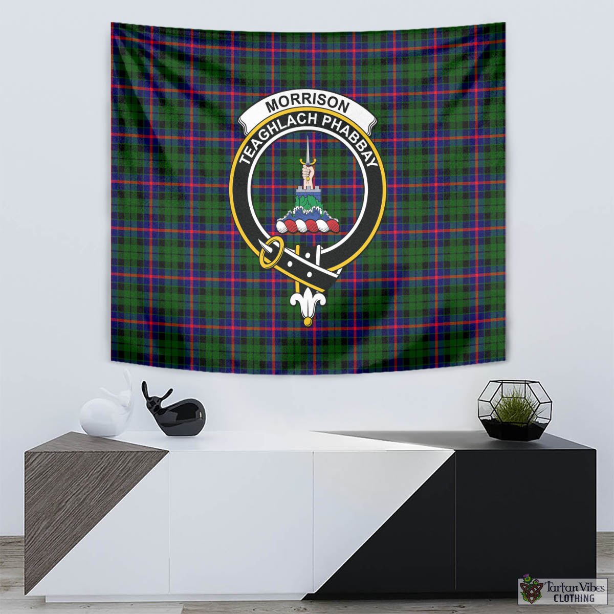 Tartan Vibes Clothing Morrison Modern Tartan Tapestry Wall Hanging and Home Decor for Room with Family Crest