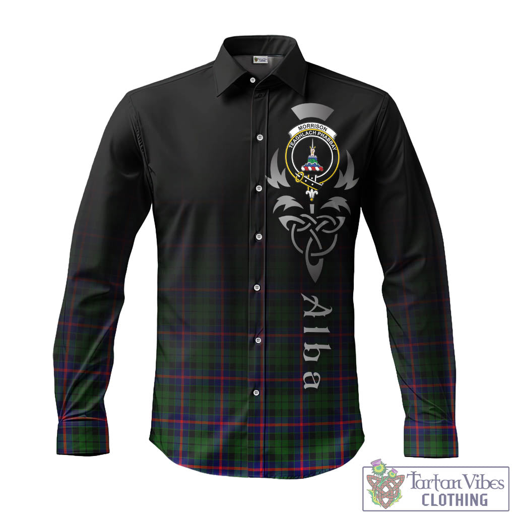 Tartan Vibes Clothing Morrison Modern Tartan Long Sleeve Button Up Featuring Alba Gu Brath Family Crest Celtic Inspired