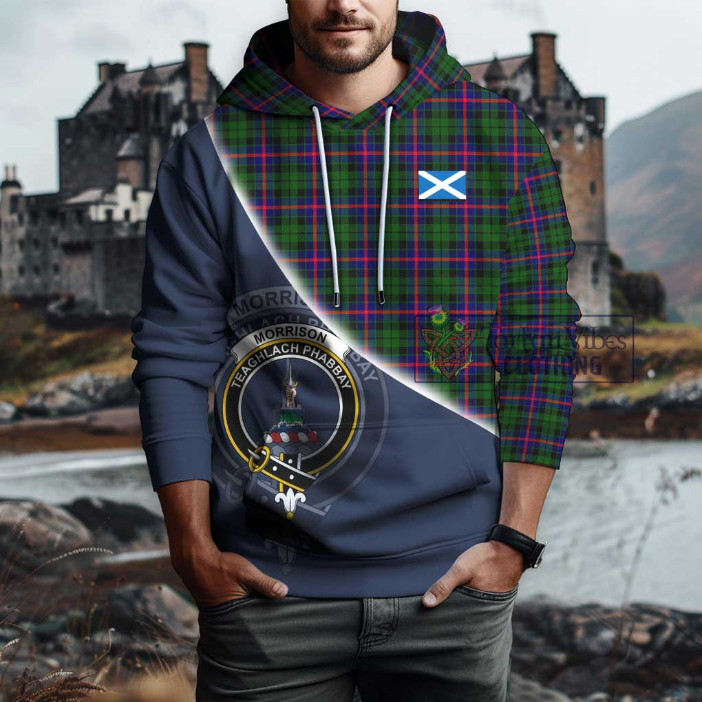 Morrison Modern Tartan Hoodie with Personalised National Flag and Family Crest Half Style - Tartanvibesclothing Shop