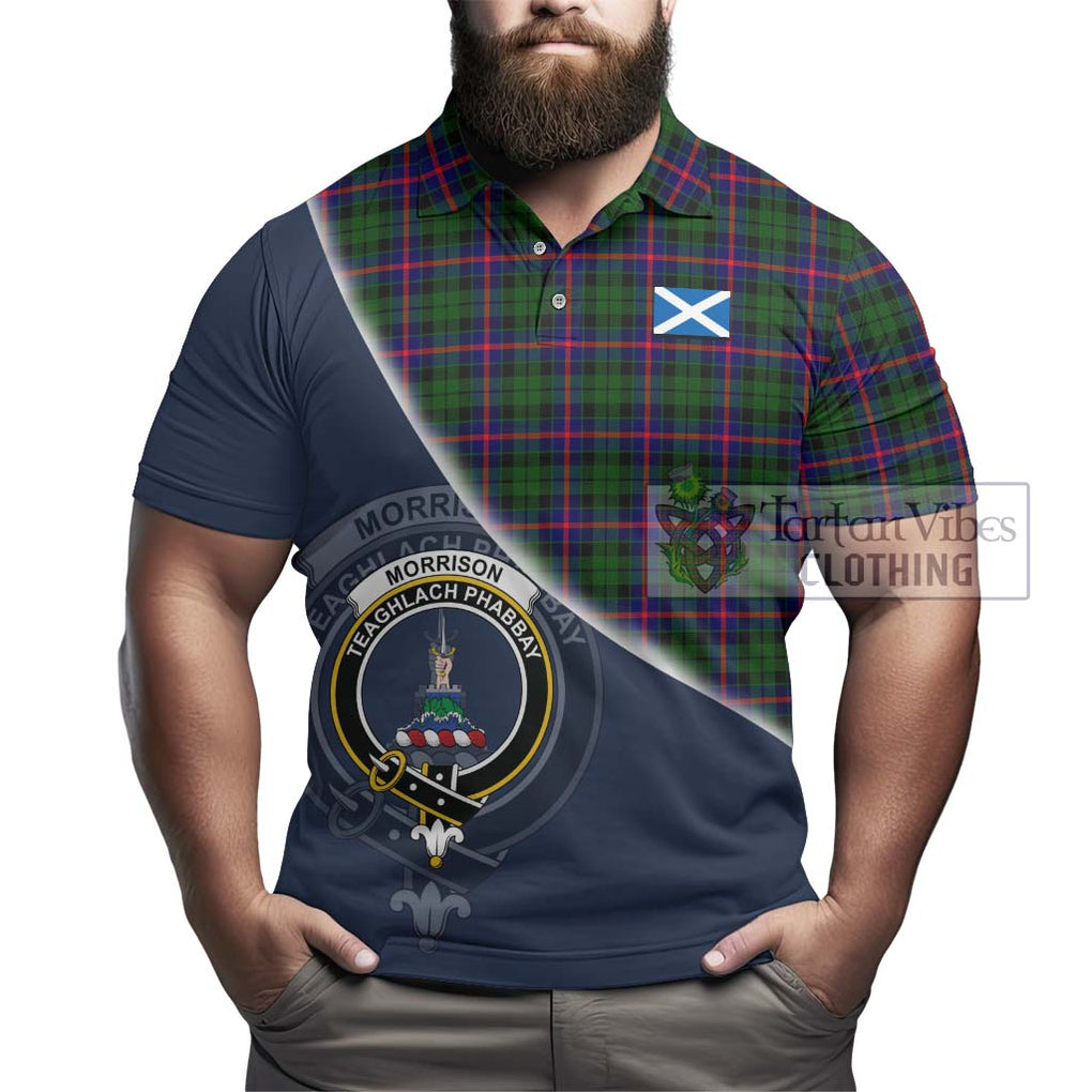 Morrison Modern Tartan Polo Shirt with Personalised National Flag and Family Crest Half Style - Tartanvibesclothing Shop