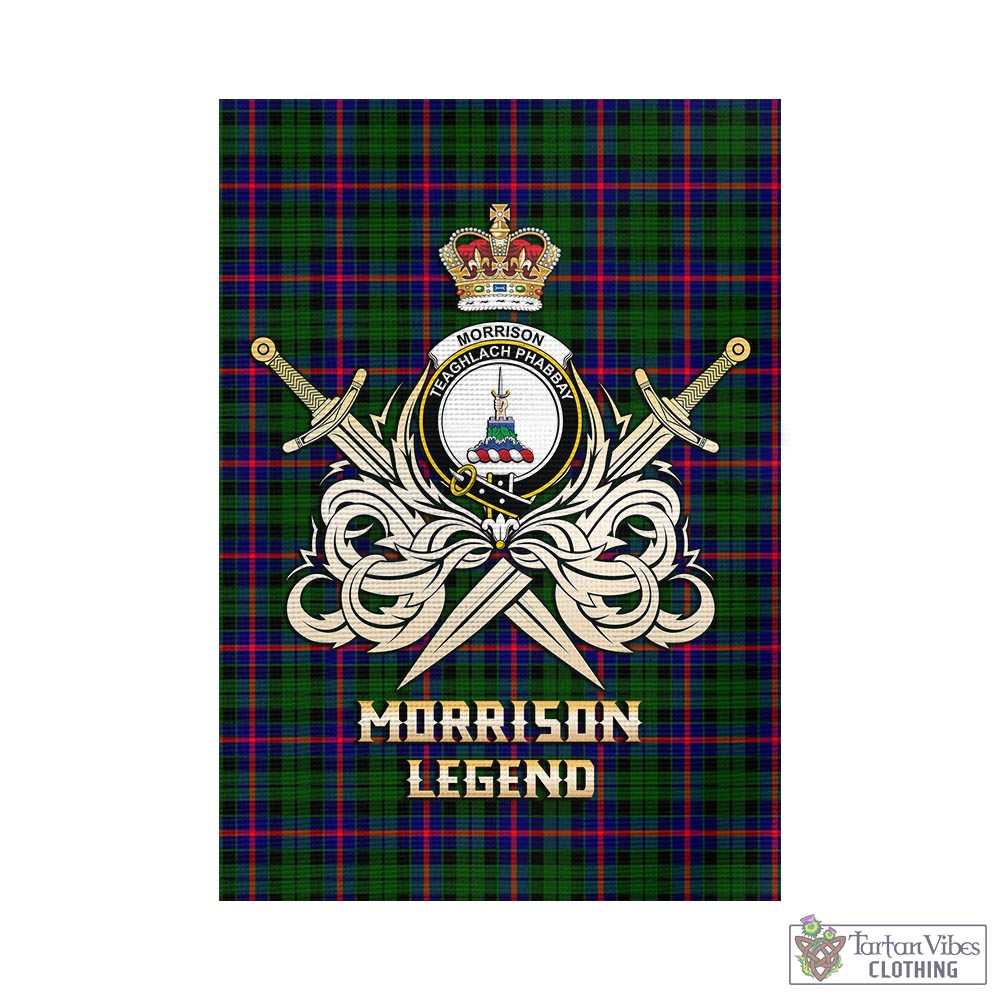 Tartan Vibes Clothing Morrison Modern Tartan Flag with Clan Crest and the Golden Sword of Courageous Legacy