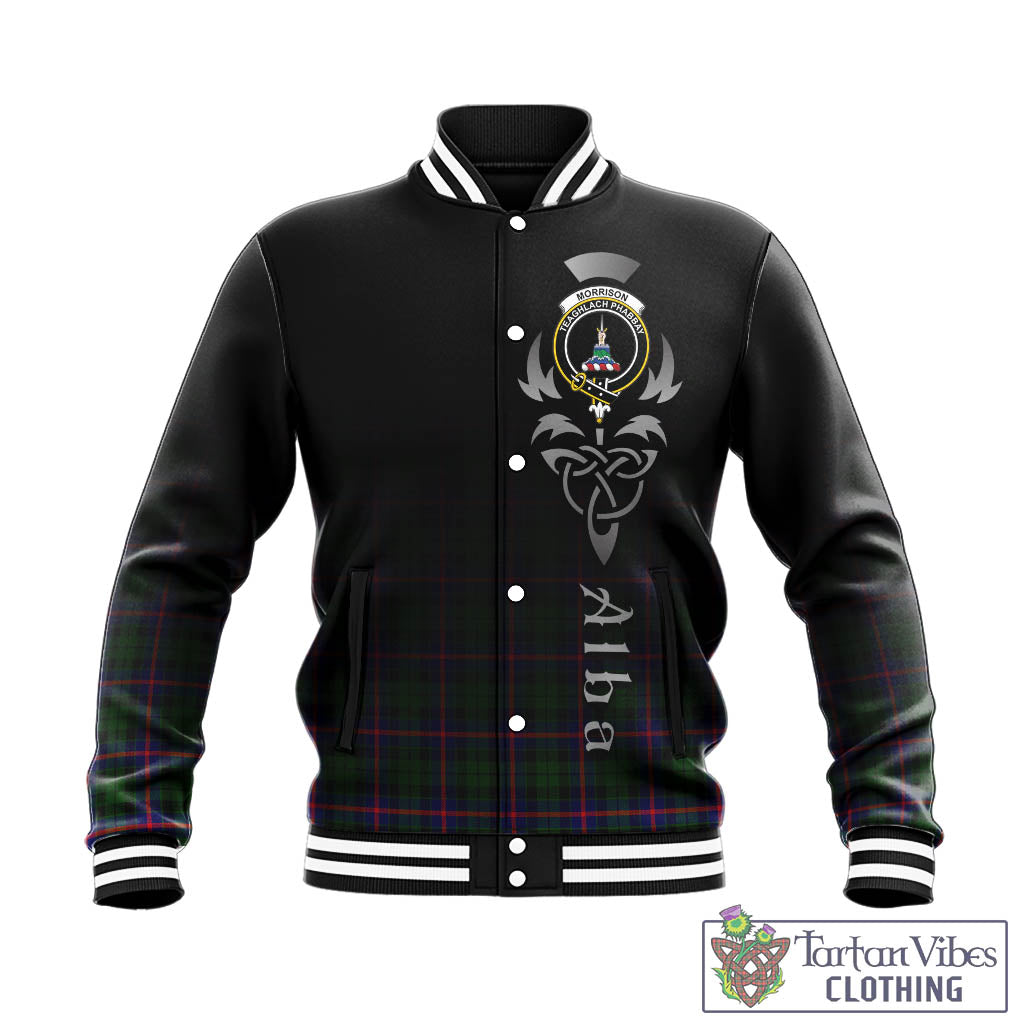 Tartan Vibes Clothing Morrison Modern Tartan Baseball Jacket Featuring Alba Gu Brath Family Crest Celtic Inspired