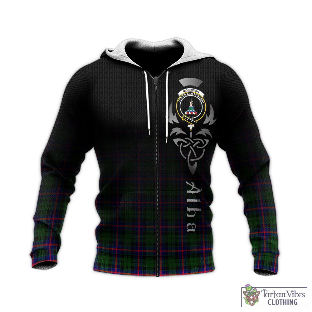 Tartan Vibes Clothing Morrison Modern Tartan Knitted Hoodie Featuring Alba Gu Brath Family Crest Celtic Inspired