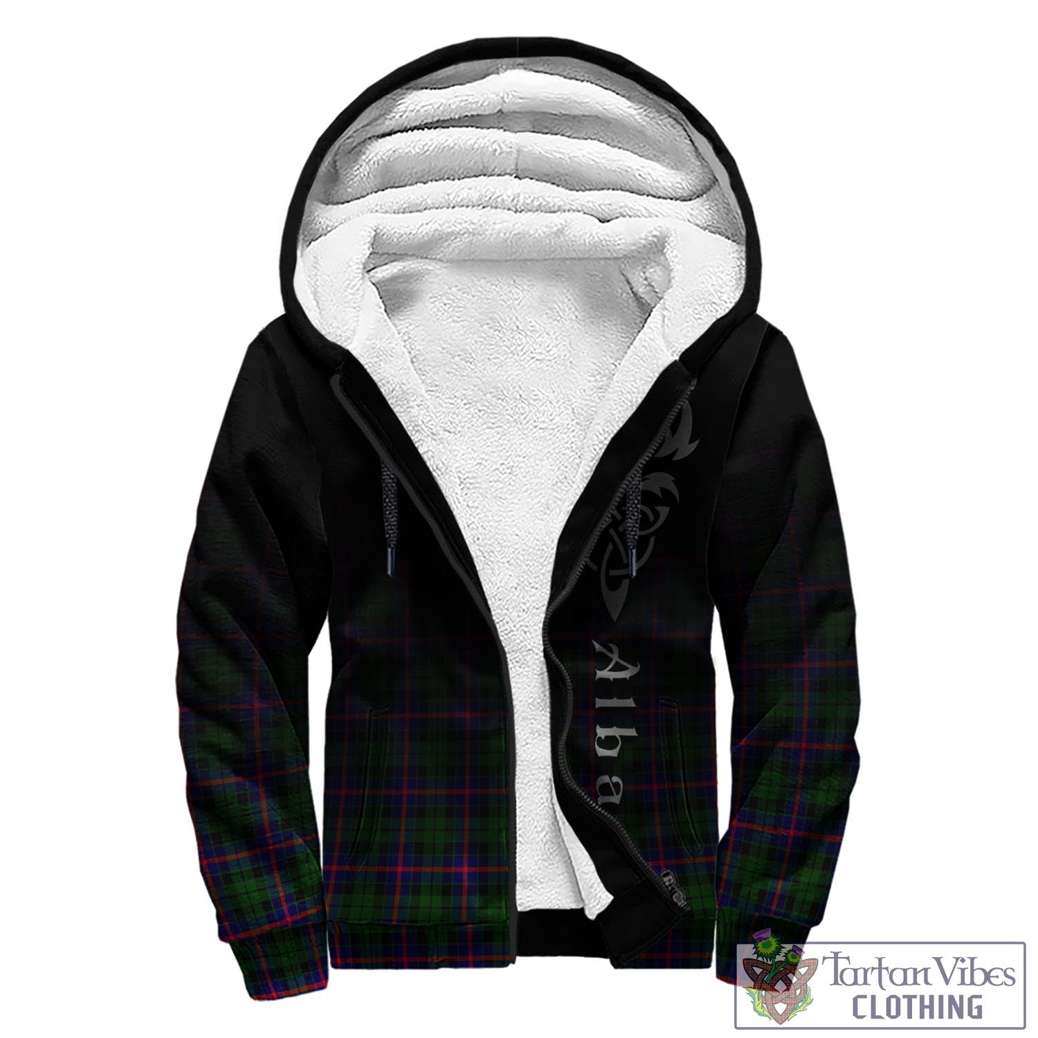 Tartan Vibes Clothing Morrison Modern Tartan Sherpa Hoodie Featuring Alba Gu Brath Family Crest Celtic Inspired